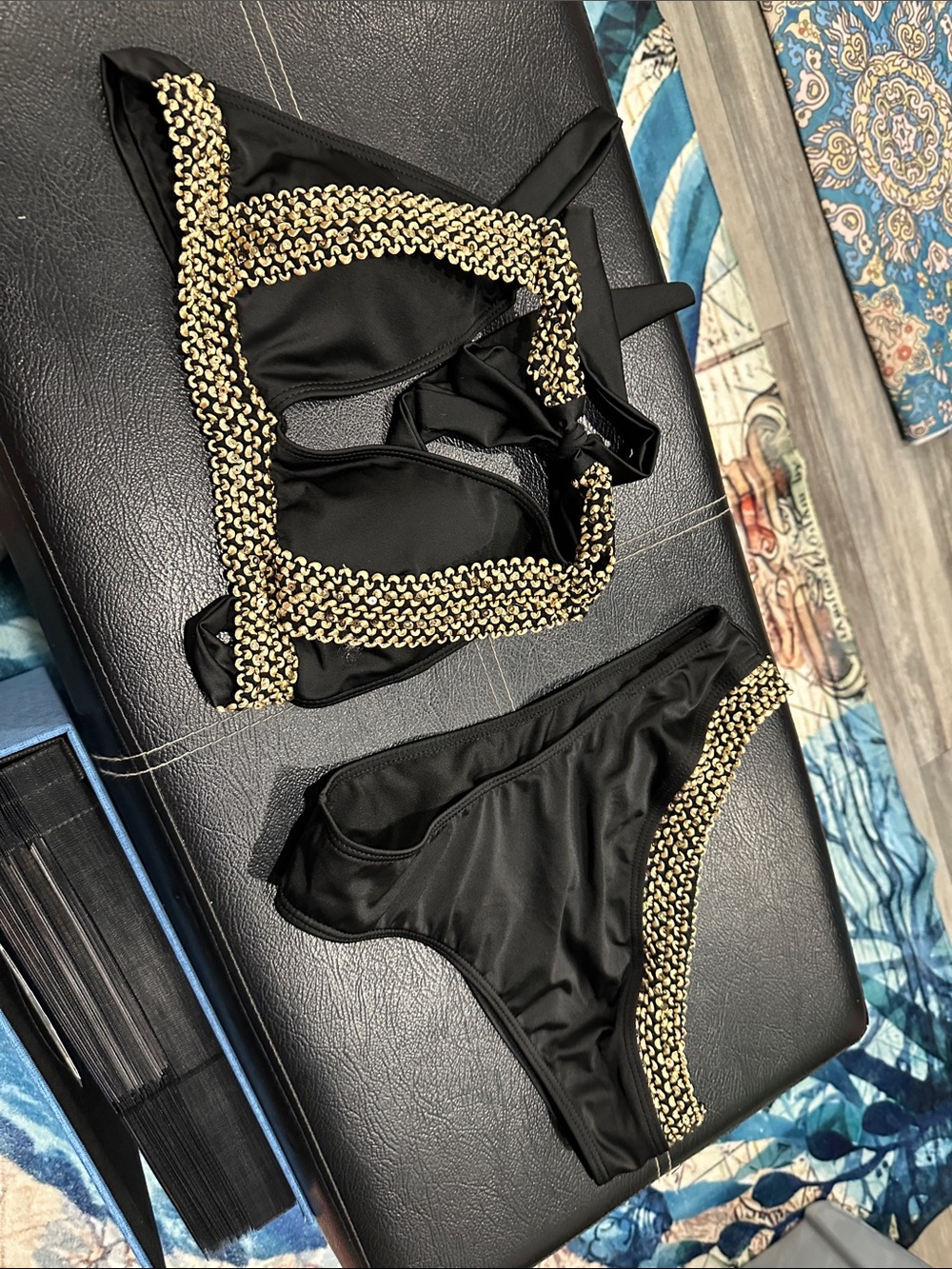 Black Bikini Set with Gold Trim